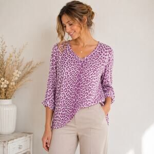 Susan Graver Liquid Knit Blouse Womens Size 2X Pink Shimmery Animal Print Office